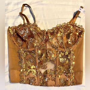Victoria's Secret Atelier Gold and Tan Sequin Bustier Bodysuit